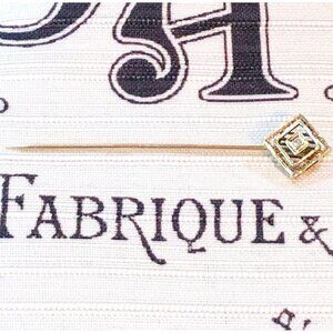 Antique 10K White Gold White Topaz Stick Pin 1.3 Grams